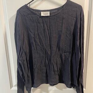 Eileen Fisher Navy Long-Sleeve Textured Top
